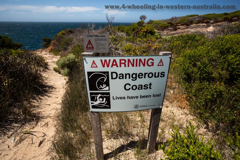 Dangerous coast sign Peaceful Bay, Western Australia..