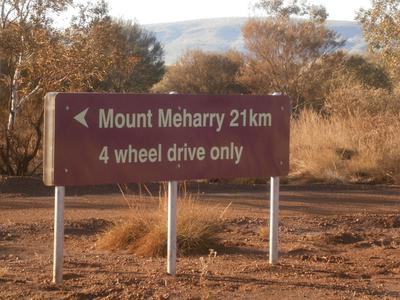 Juna Downs access road signage to Mount MeHarry.