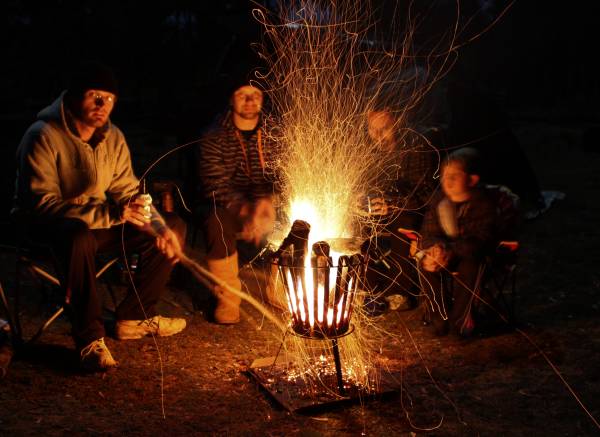 Bush camp log fire.