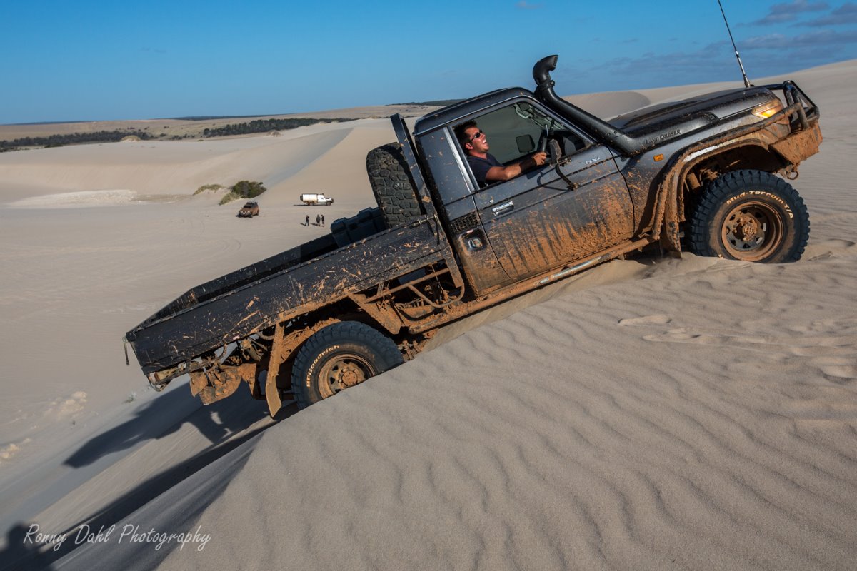 Toyota LandCruiser in the sand dunes.