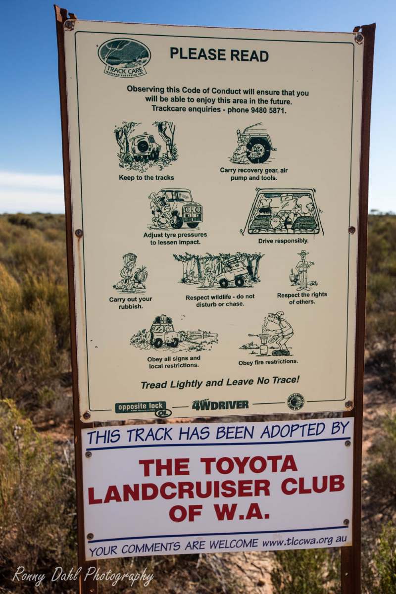 Track care sign at the Holland Track, Western Australia.