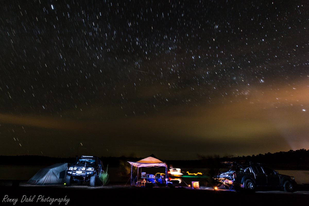 Night camp at Lake Brockman, Western Australia.